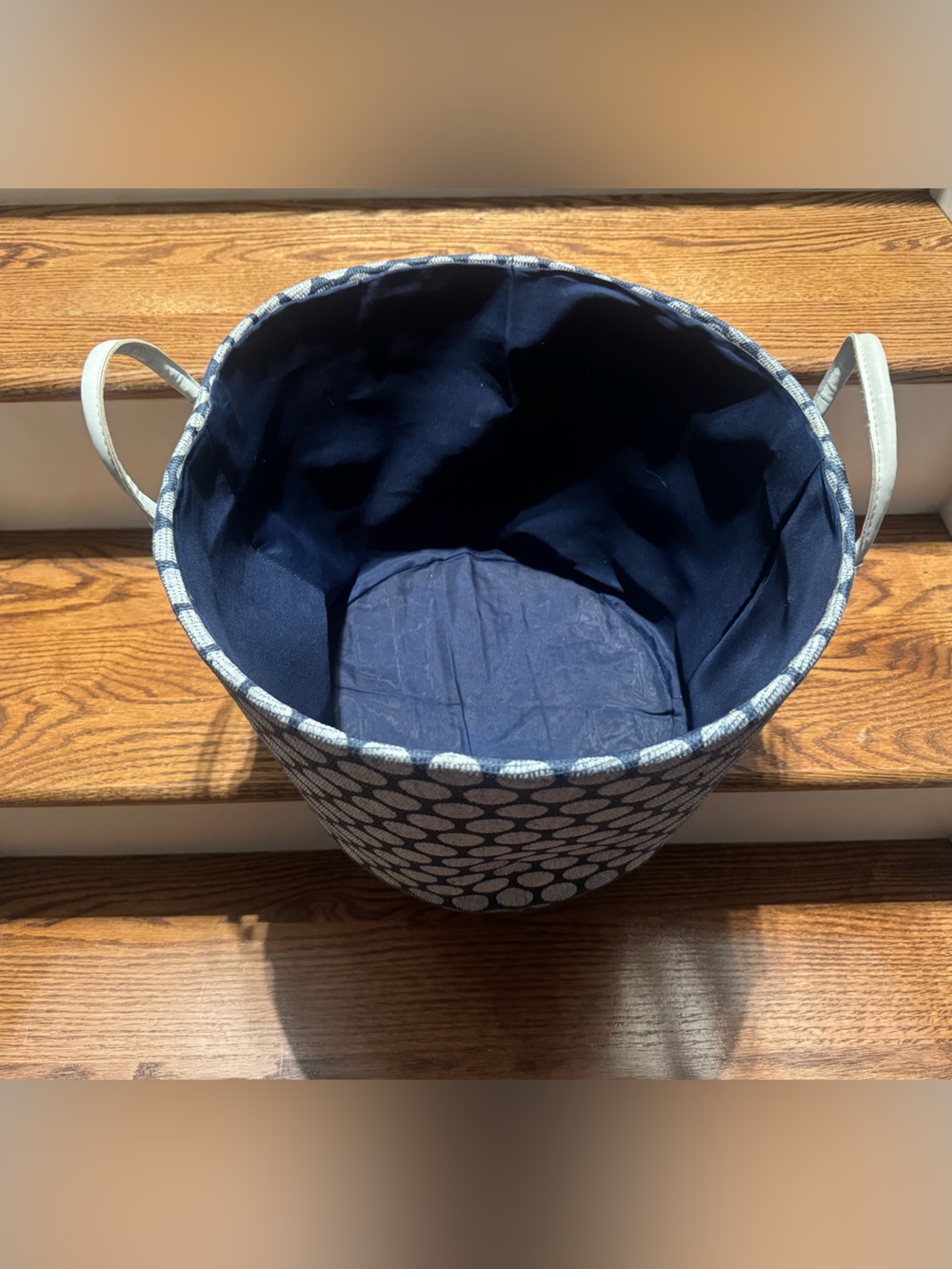 Navy & White Dot Canvas Storage Bin with Handles